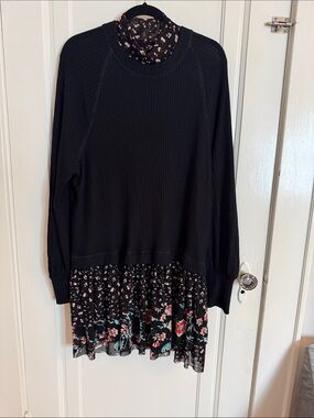 Free People Dress with Black, Red and Cream Floral Trim